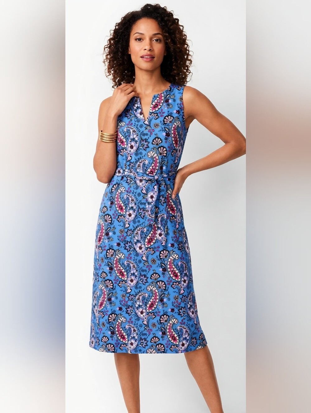 Talbots Blue Paisley Sleeveless Tie-Waist Dress Size SP